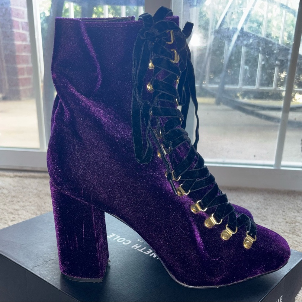 Privileged Velvet Lace-Up Heeled Boots - Purple
